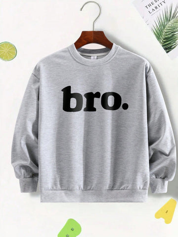 Trendy Tween Boys' Slogan Printed Round Neck Sweatshirt for Stylish Streetwear - Perfect for Autumn & Winter!