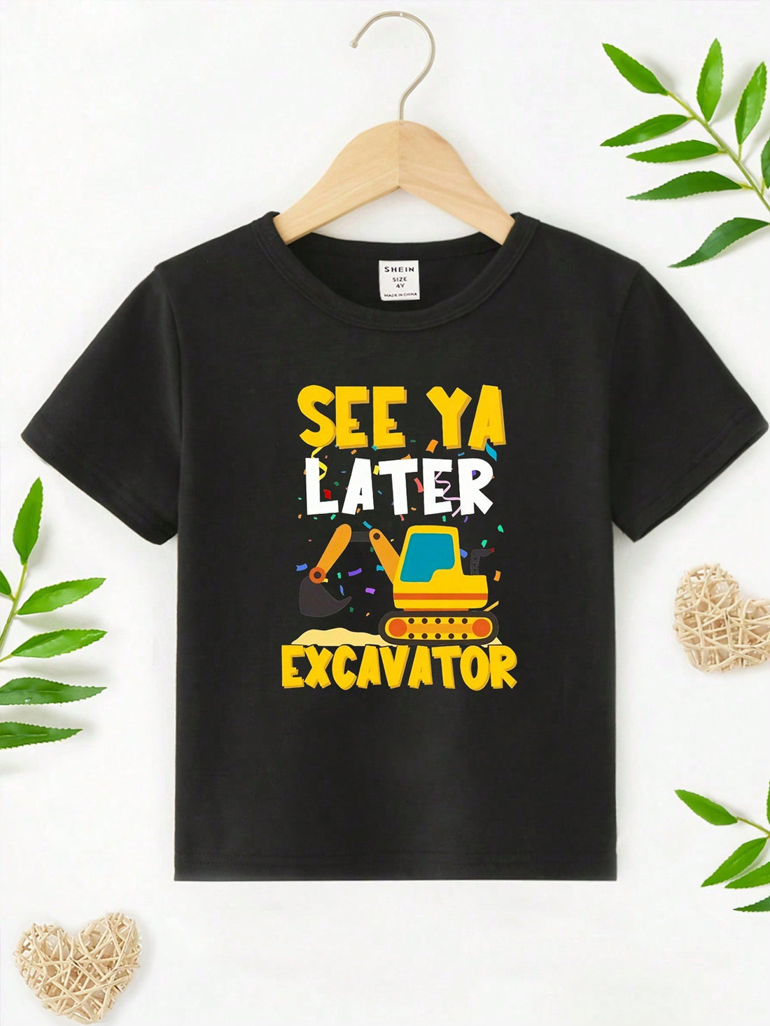 Excavate Fun with the Young Boy Casual Cartoon Excavator T-Shirt