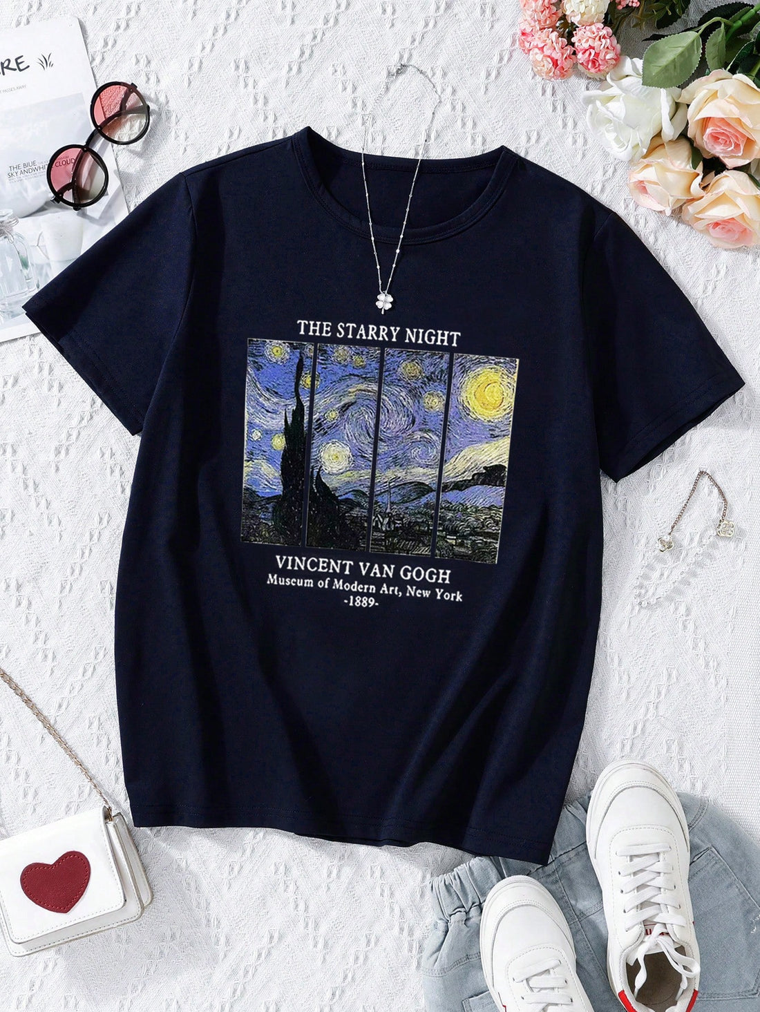 Elevate any outfit with our Artful Vibes: Teen Girls' Oil Painting Print Short Sleeve Tee. Made with fine materials, this unique top features a stunning oil painting print, perfect for any artsy teen. Express your individuality with this statement piece.