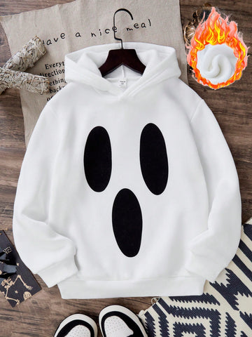 Spooktacular Hoodie: Tween Boy's Casual Skeleton Print Sweatshirt for Halloween Fun