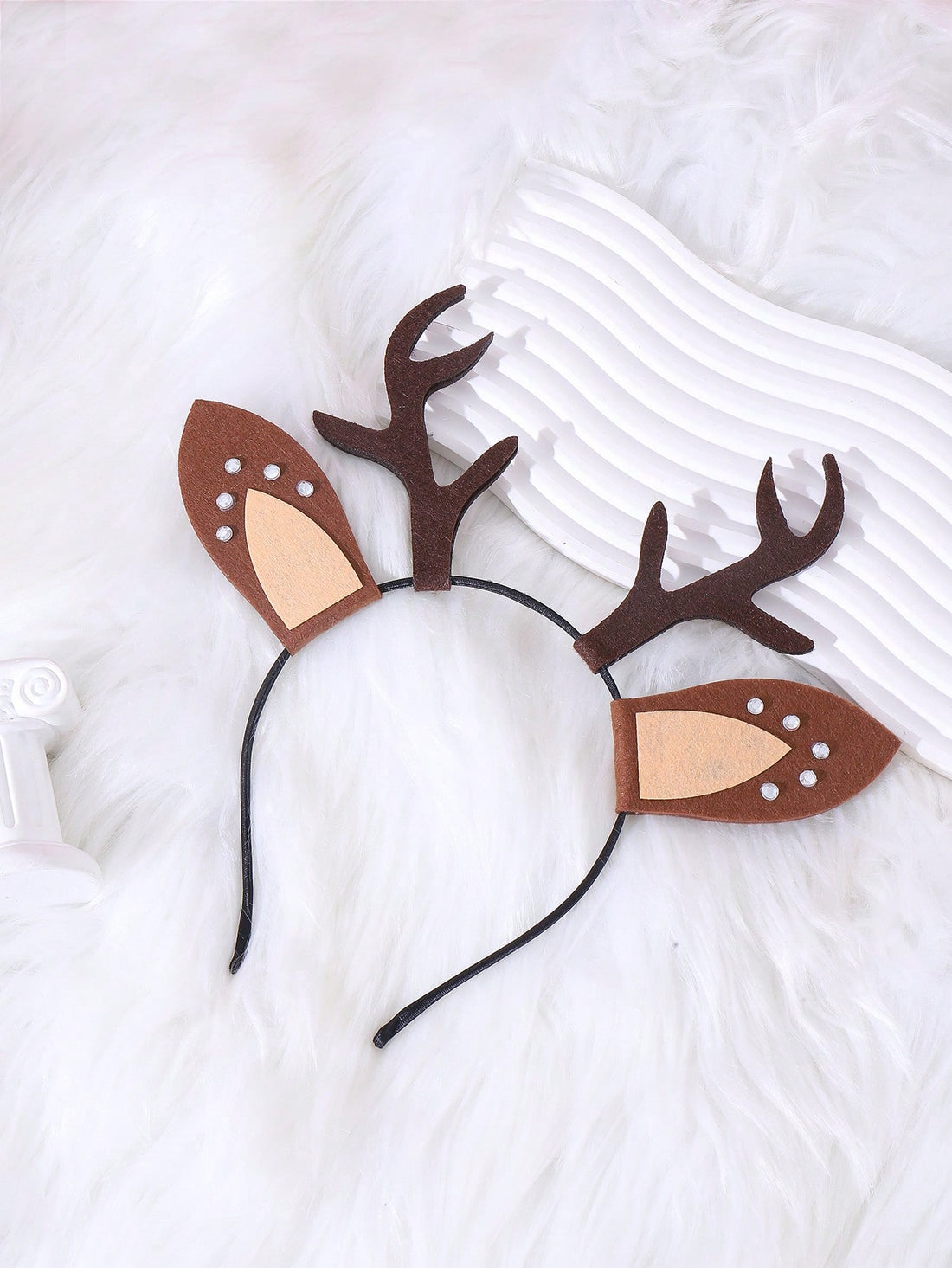 Sparkling Holiday Cheer: Cute Rhinestone-Accented Brown Reindeer Antler Headband with Pom-Poms for Kids