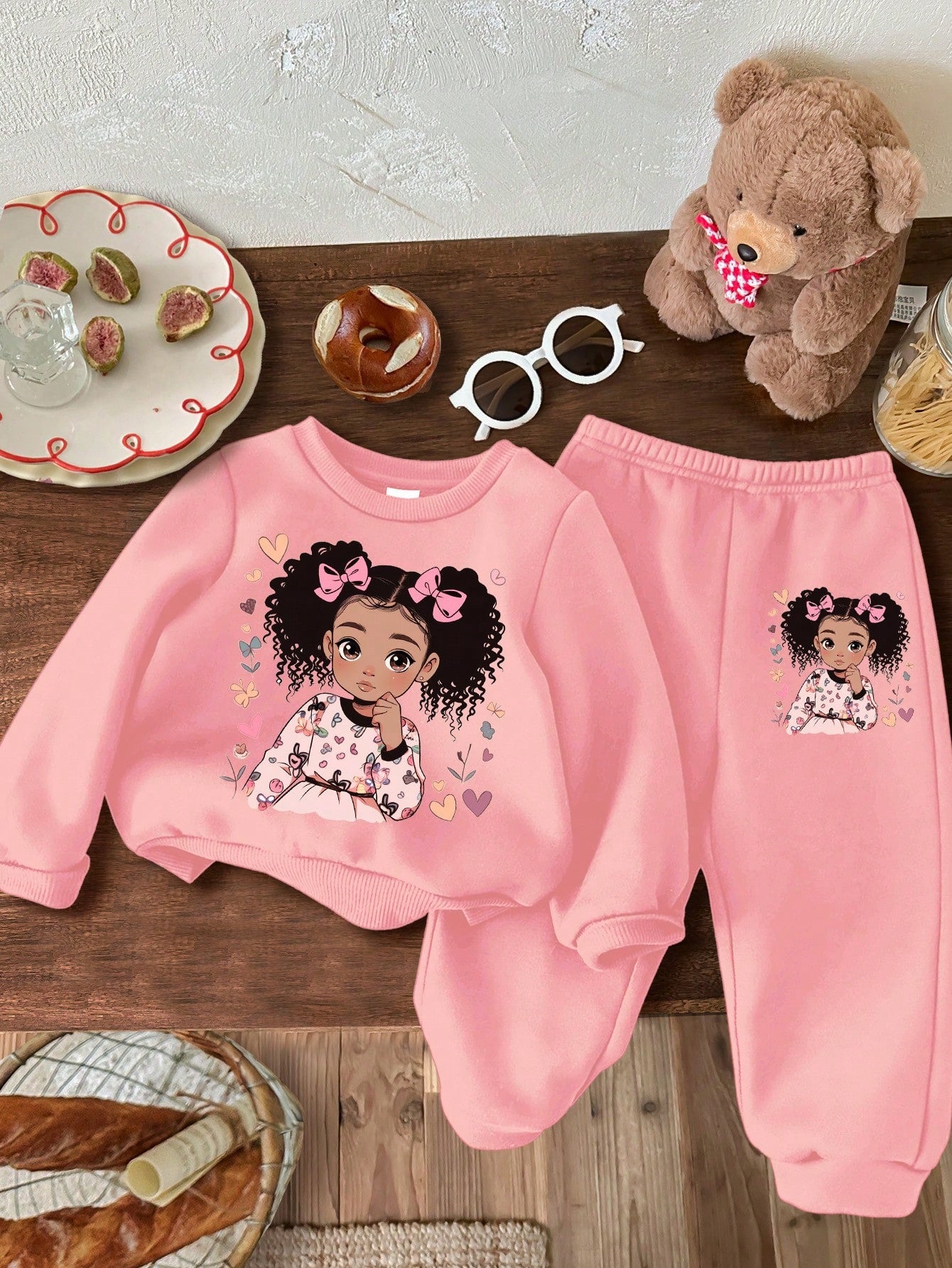 Adorable Heart Bow Pink Knit Hoodie Set for Baby Girls - Perfect for Autumn & Winter!