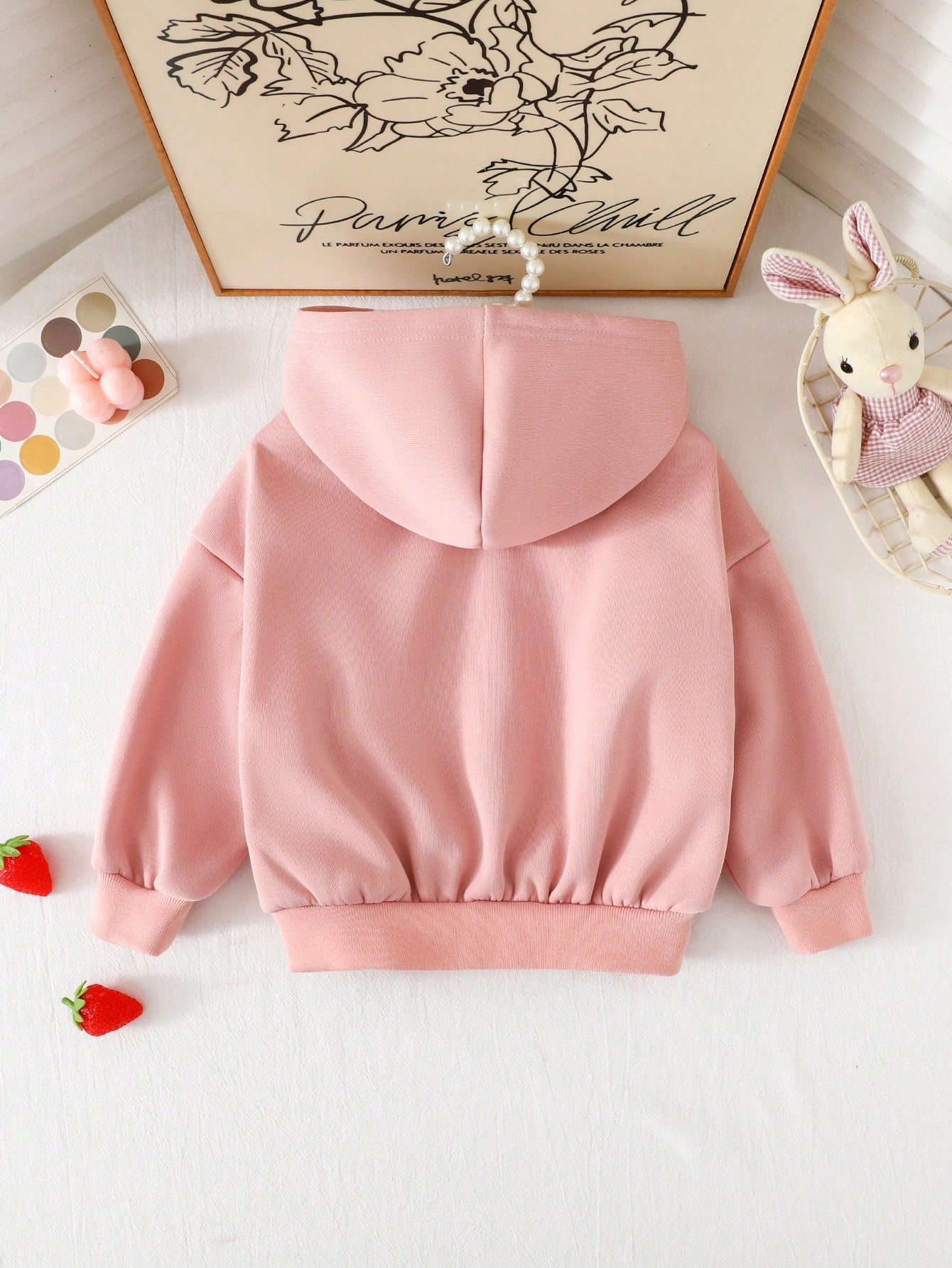 Adorable Pink Cartoon Fleece-Lined Hoodie for Baby Girls - Perfect for Autumn and Winter