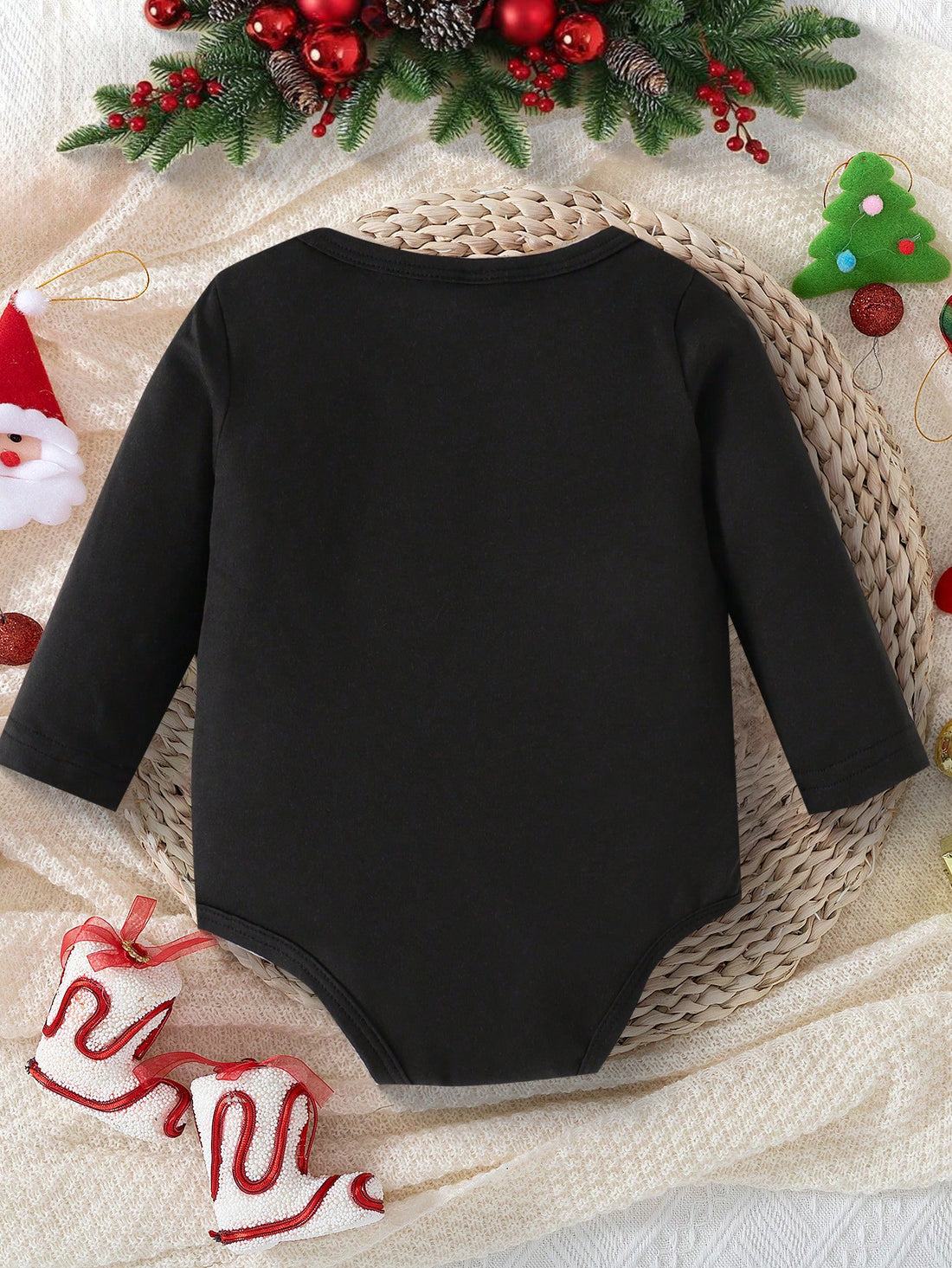 Baby Girl 'My 1st Christmas Tree' Letter Print Romper – Simple Casual Long Sleeve Bodysuit