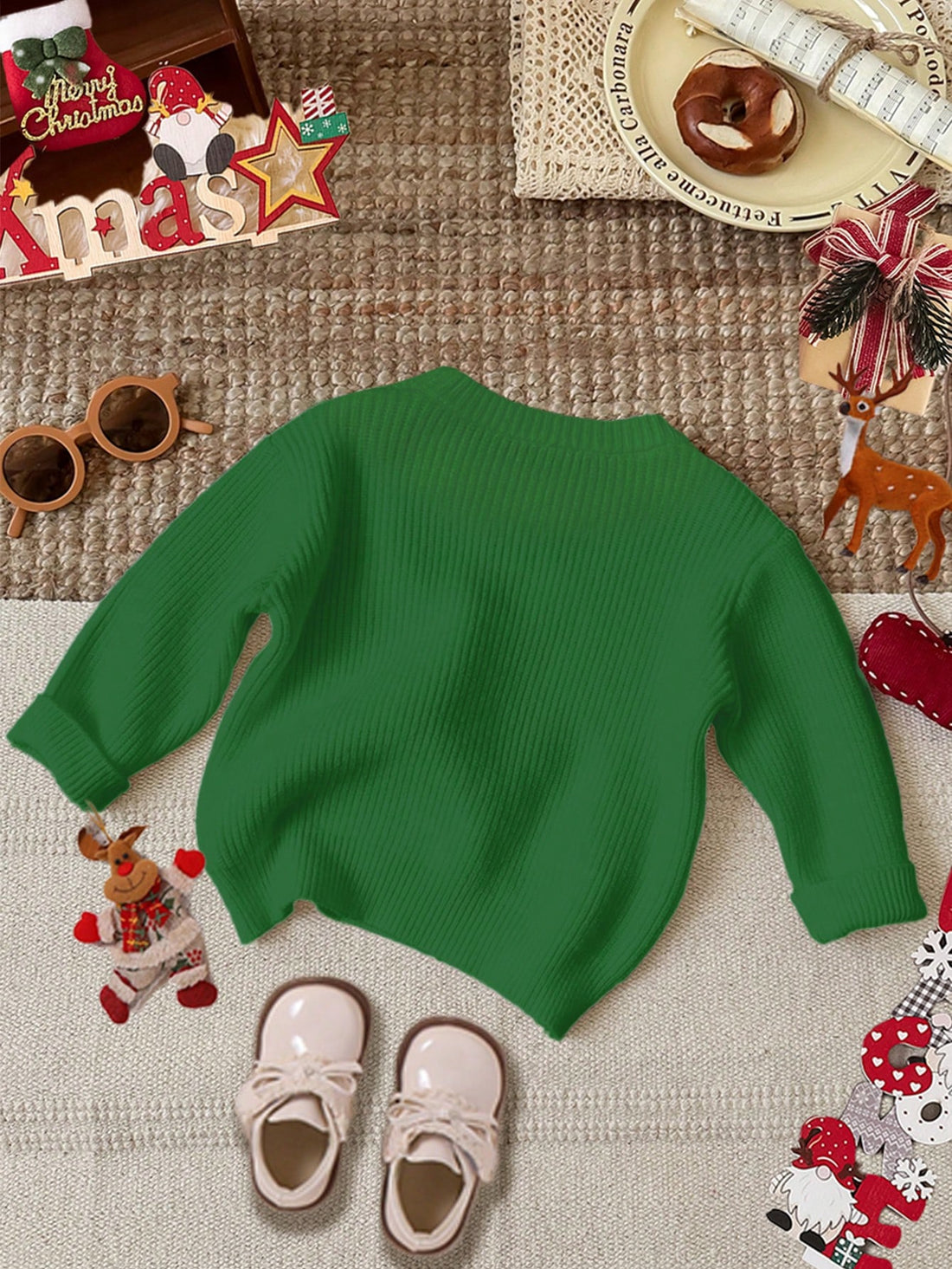 Baby Girl Casual Christmas Element Pattern Crew Neck Sweater – Loose Fit Long Sleeve